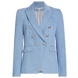Veronica Beard Miller Dickey Sky Blue denim Double-Breasted Blazer